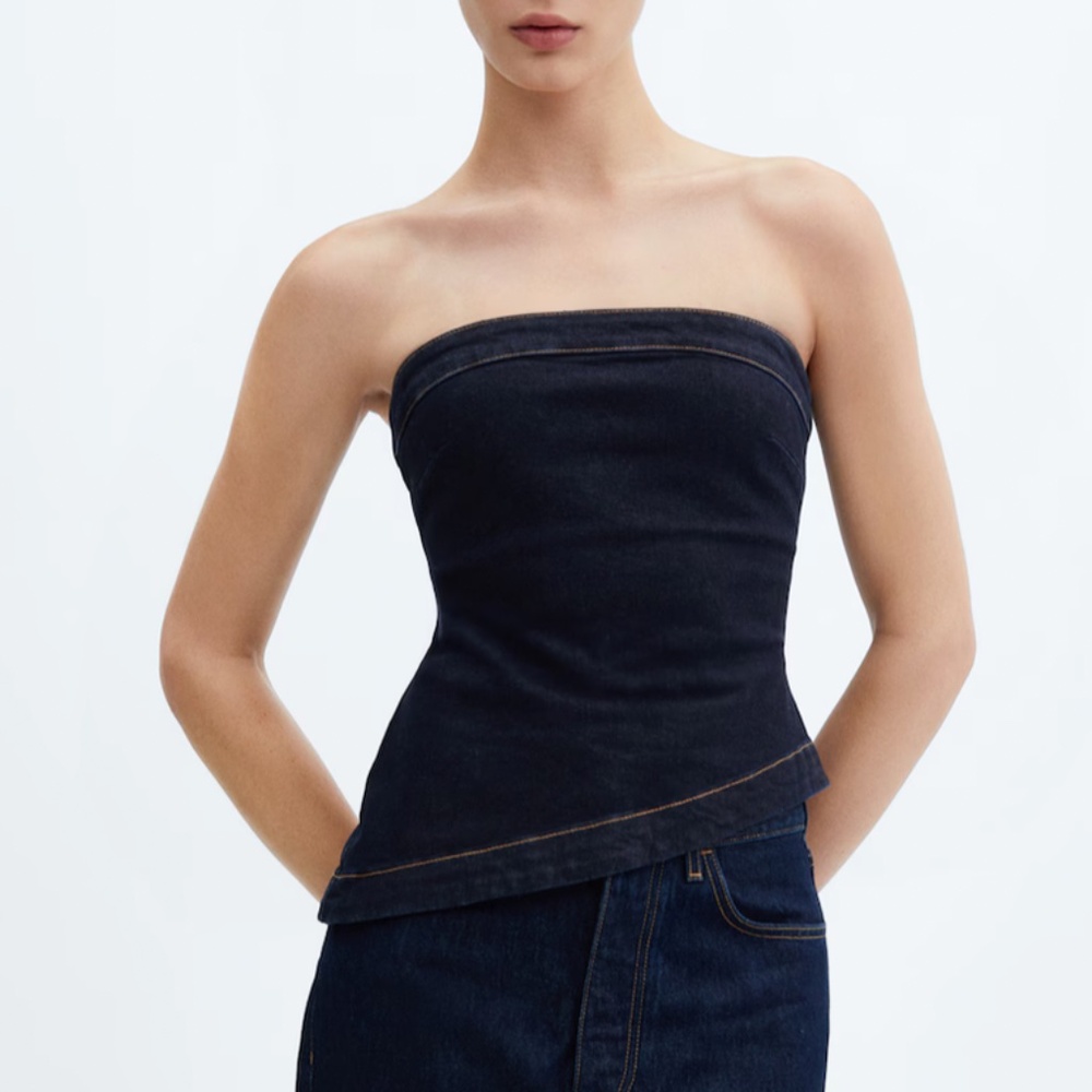 Mango Denim tube top with asymmetrical hem NWT